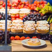 Sweet desserts and cakes in a shop