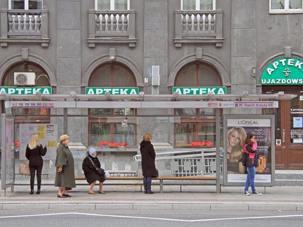 People waiting for a bus in Warsaw