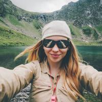 Woman hiker selfie mountains